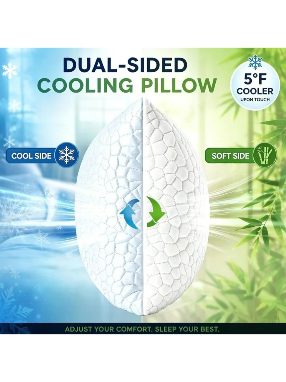〽️Cooling Cervical Neck Pillows King Size Set of 2 Shredded Memory Foam Pillow